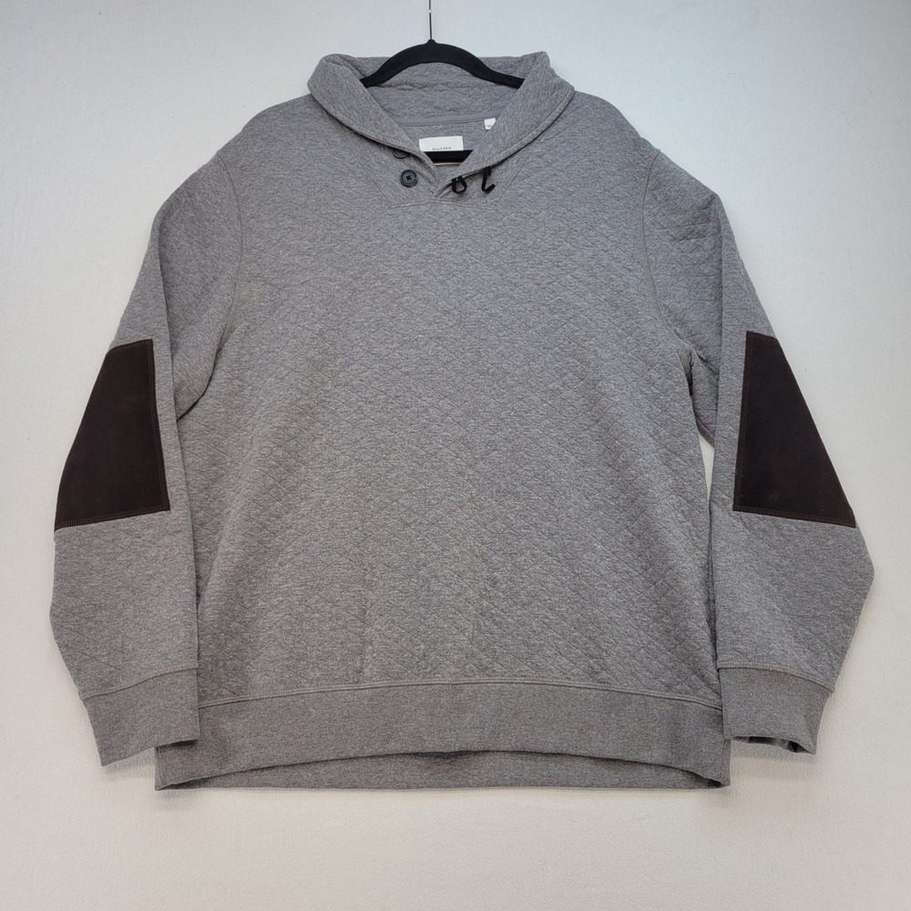 Billy Reid Quilted Pullover Mens XL Gray Elbow Patches Shawl Collar Button
